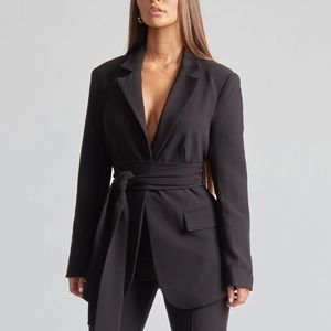 Classic black blazer with optional tie front belt